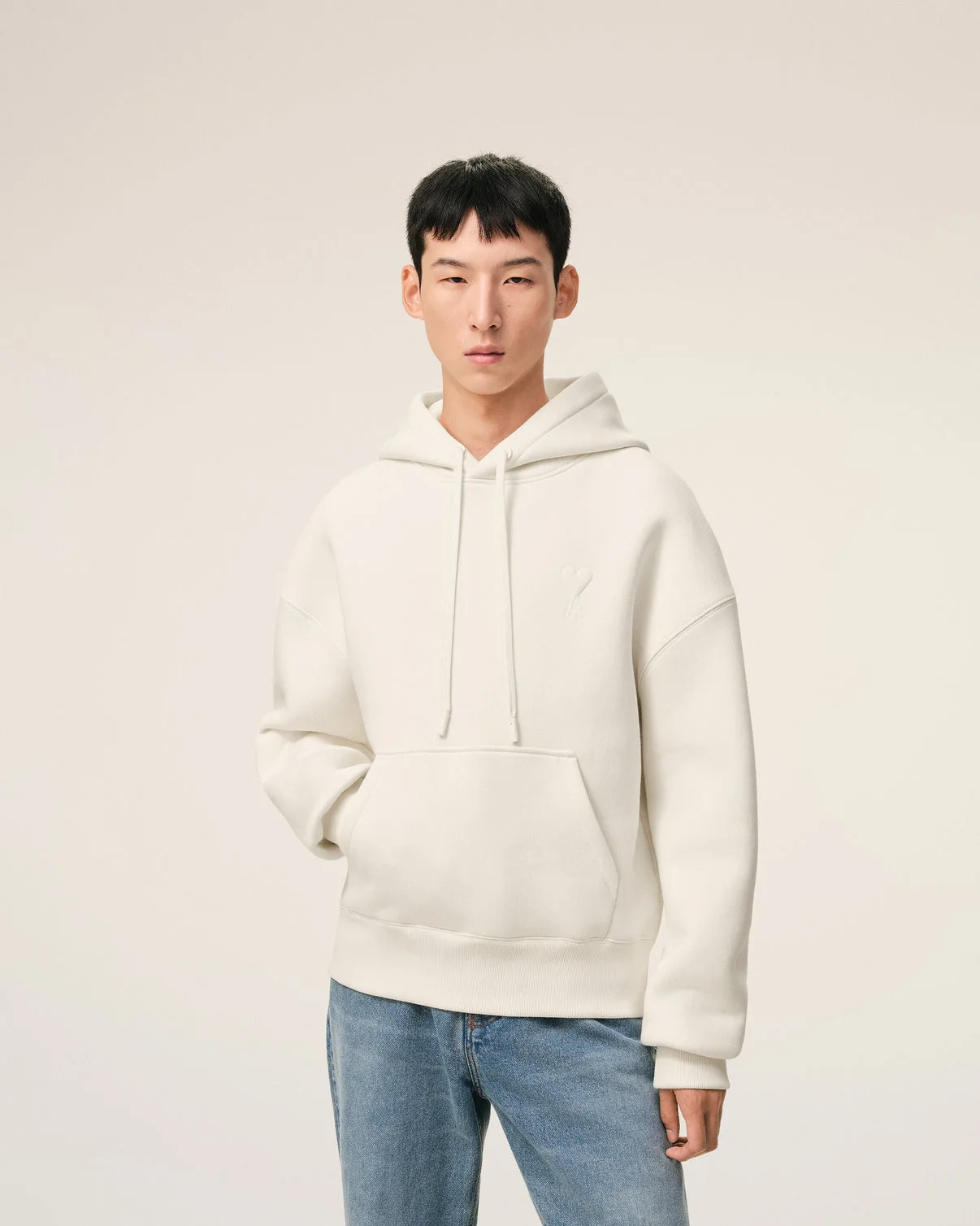 White Cotton Embossed Hoodie