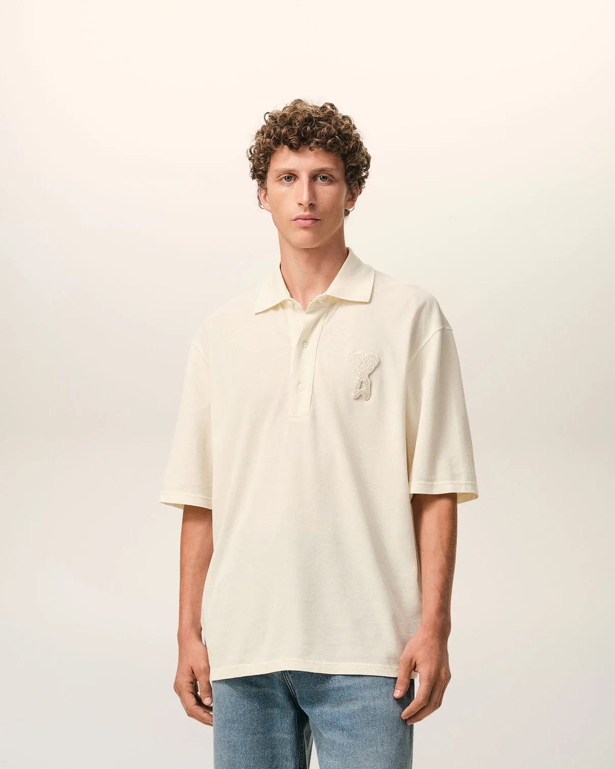 White Cotton Knitted Patch Polo