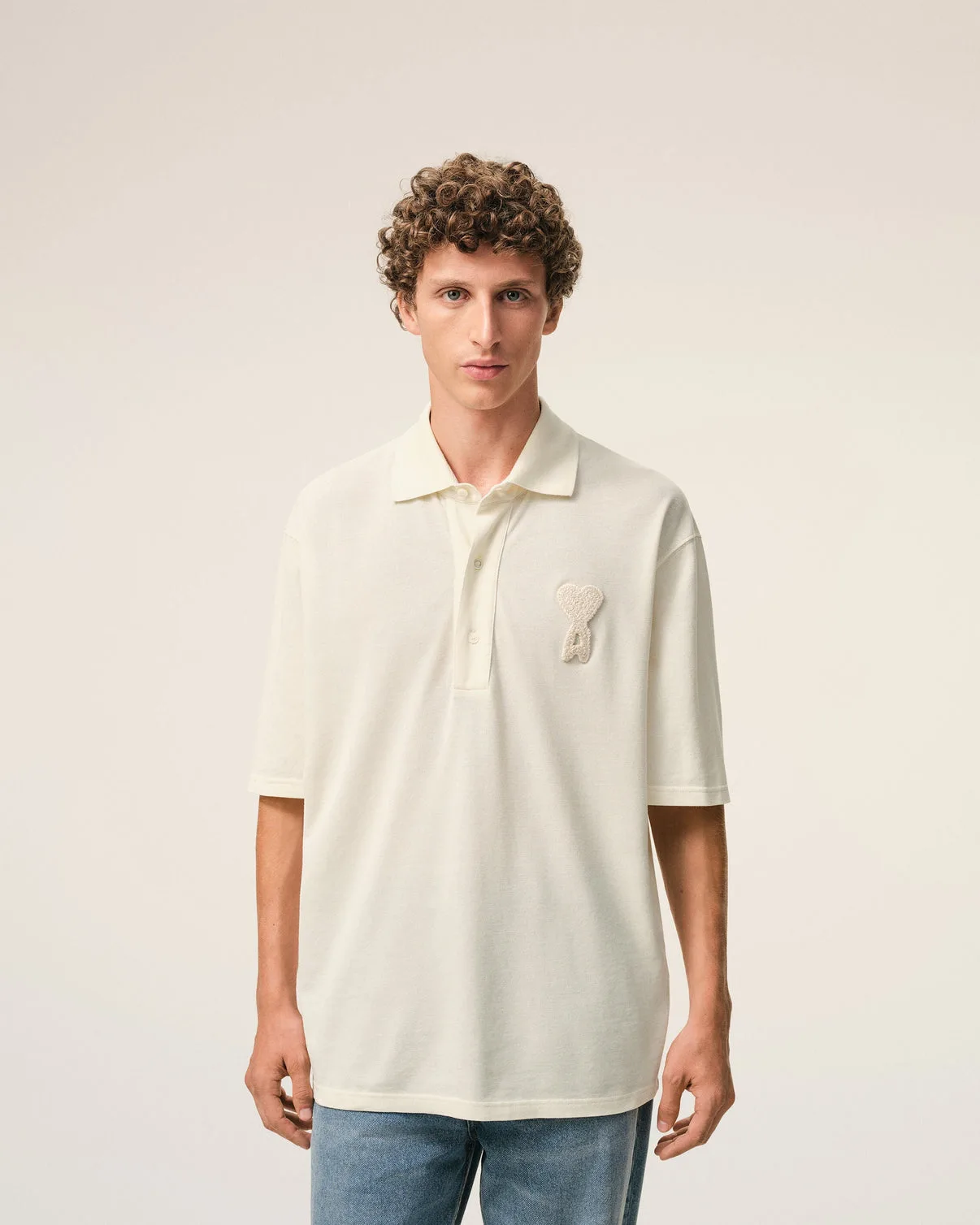 White Cotton Knitted Patch Polo