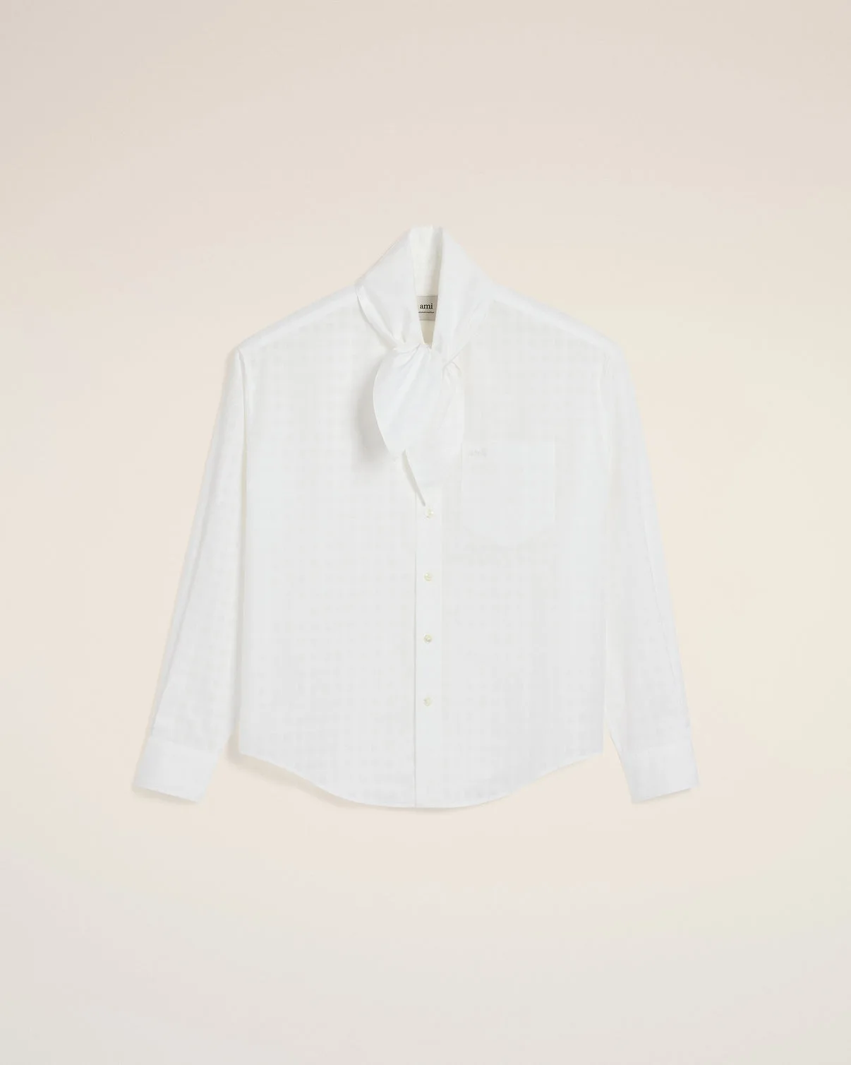 White Cotton Scarf Collar Shirt