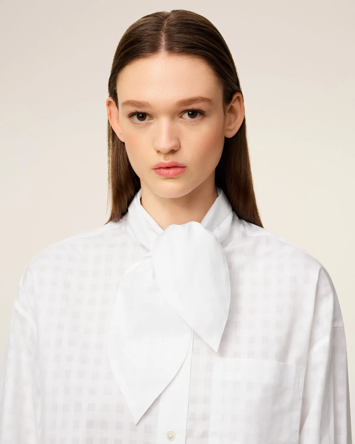 White Cotton Scarf Collar Shirt