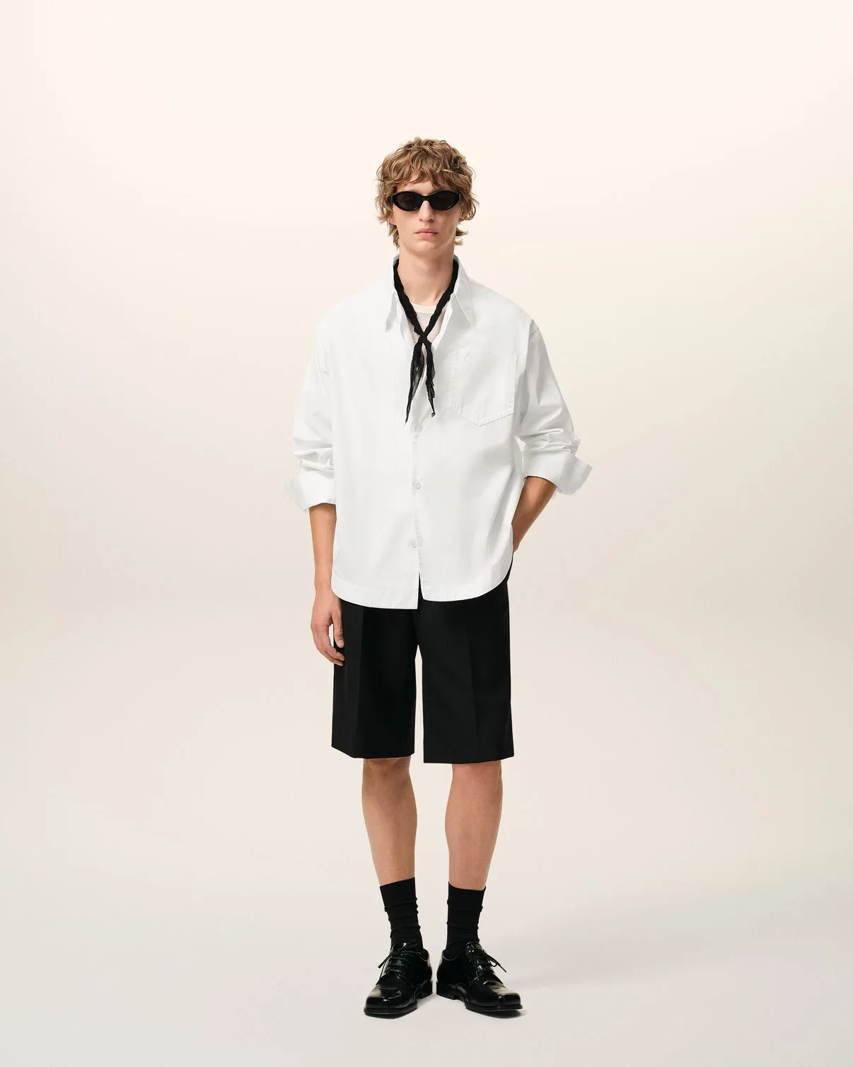 White Cotton Sharp Collar Wide Shirt