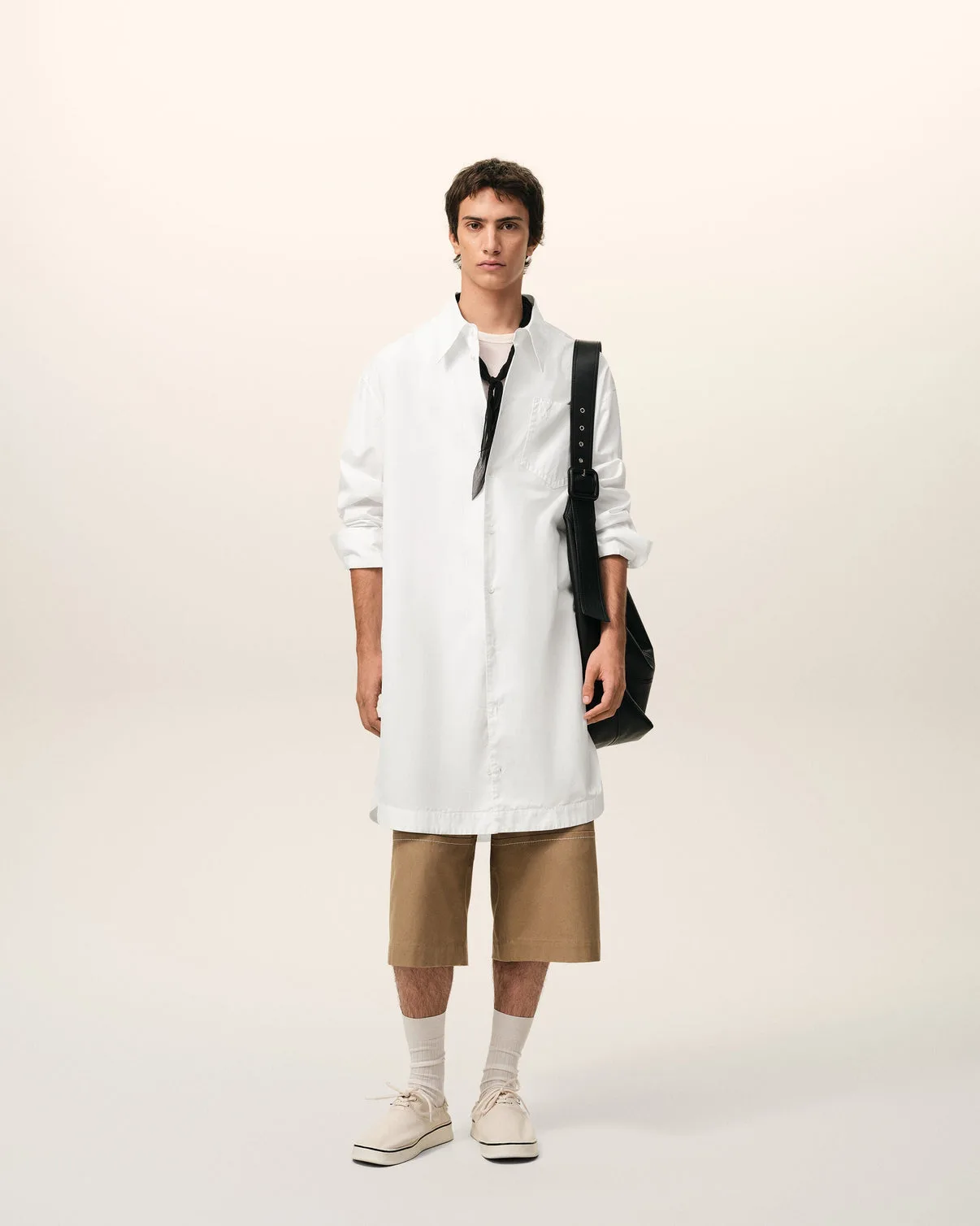White Cotton Wide Shirt Dress
