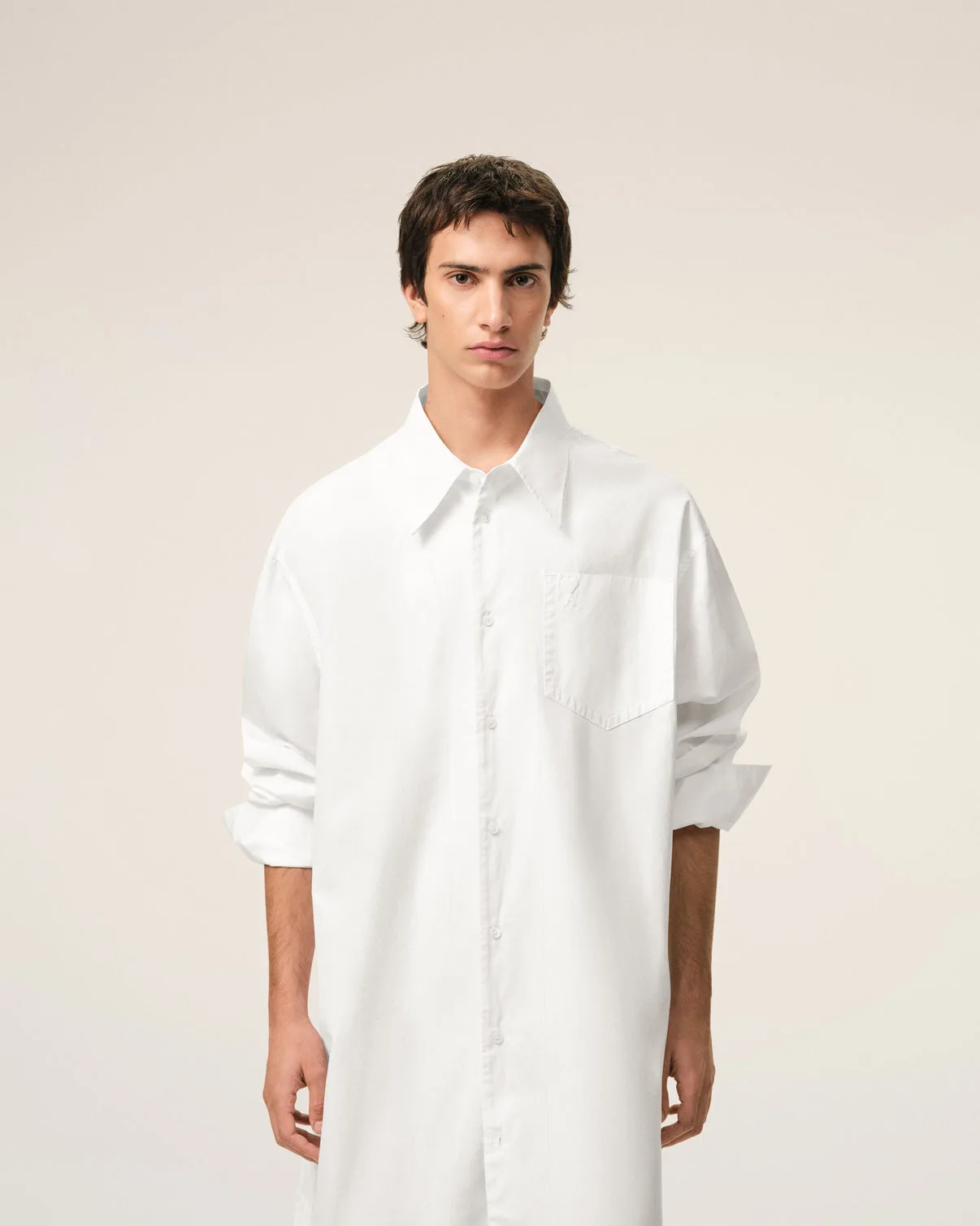 White Cotton Wide Shirt Dress