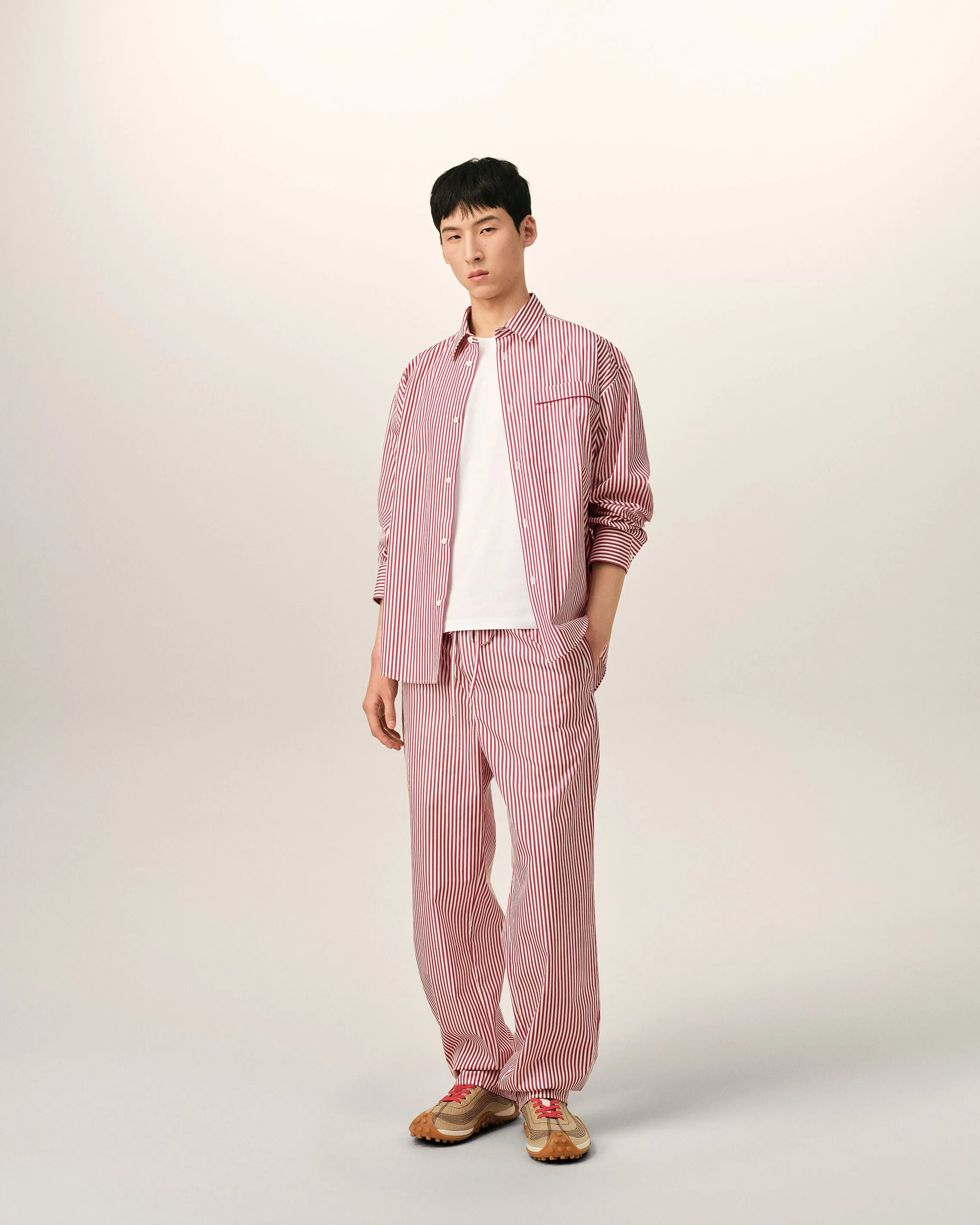 White elasticated-waist striped cotton pants