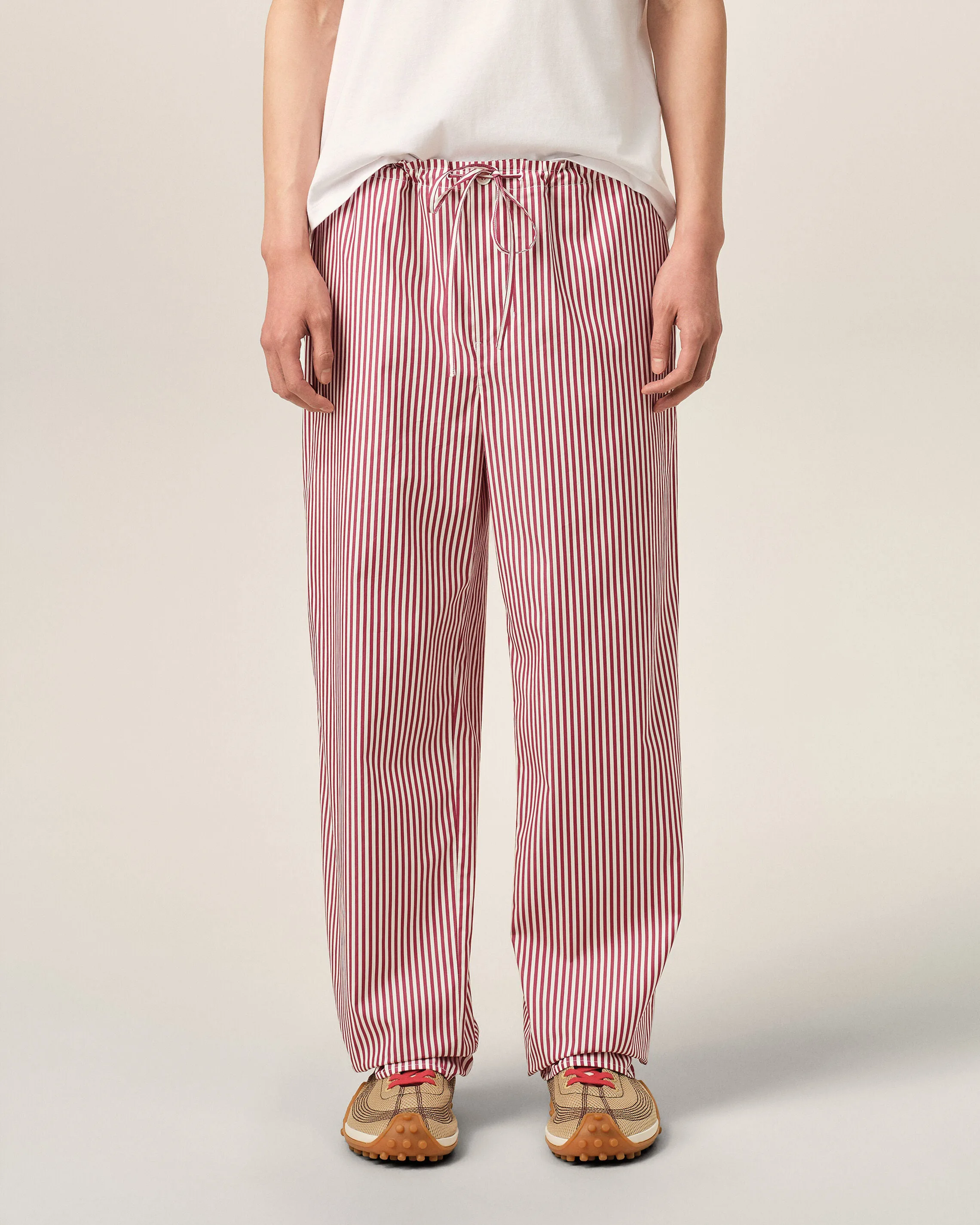 White elasticated-waist striped cotton pants