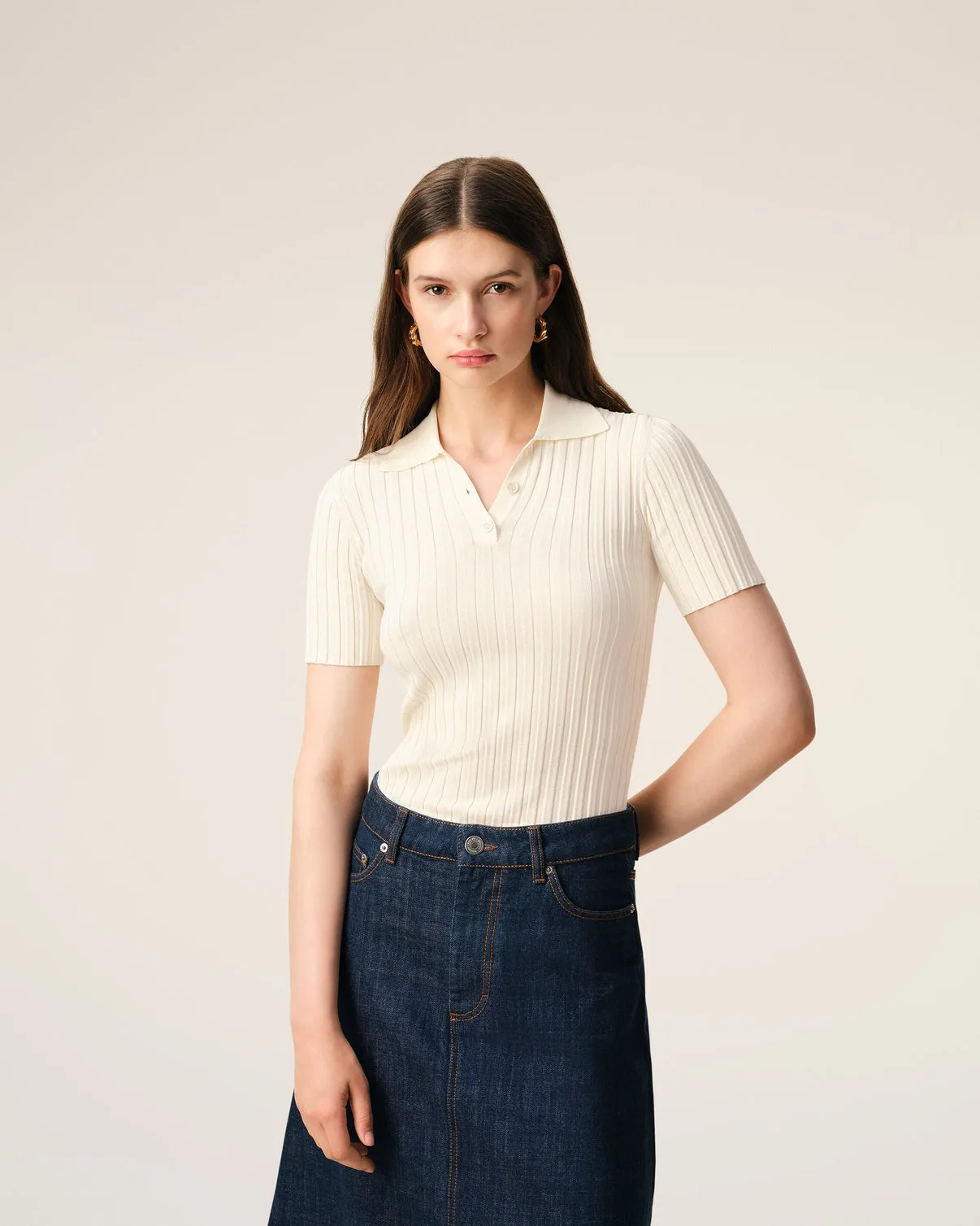 White Knit Short Sleeves Polo