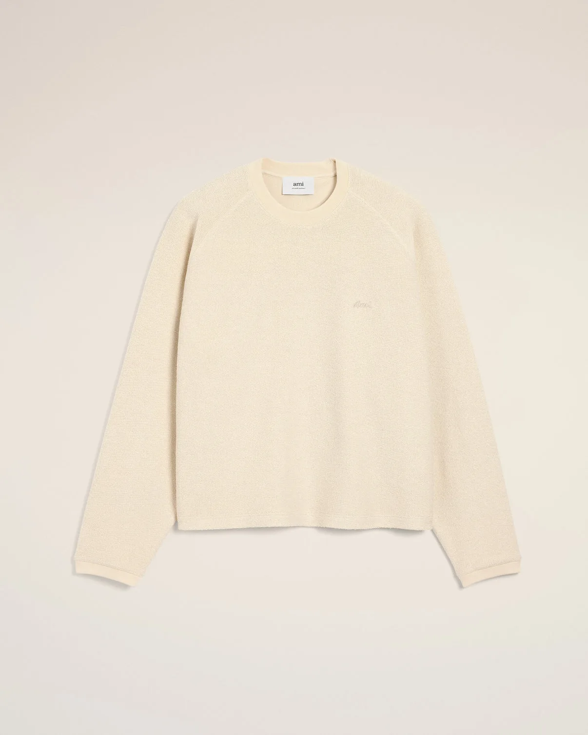 White Leather Raglan Sleeved Crewneck Sweatshirt