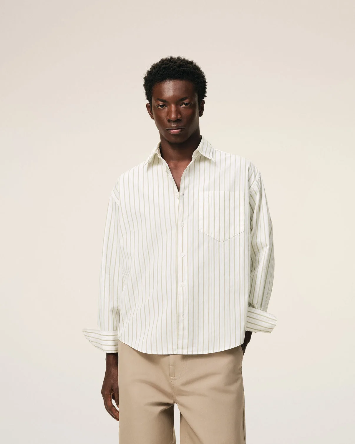 White Striped Cotton Boxy Shirt