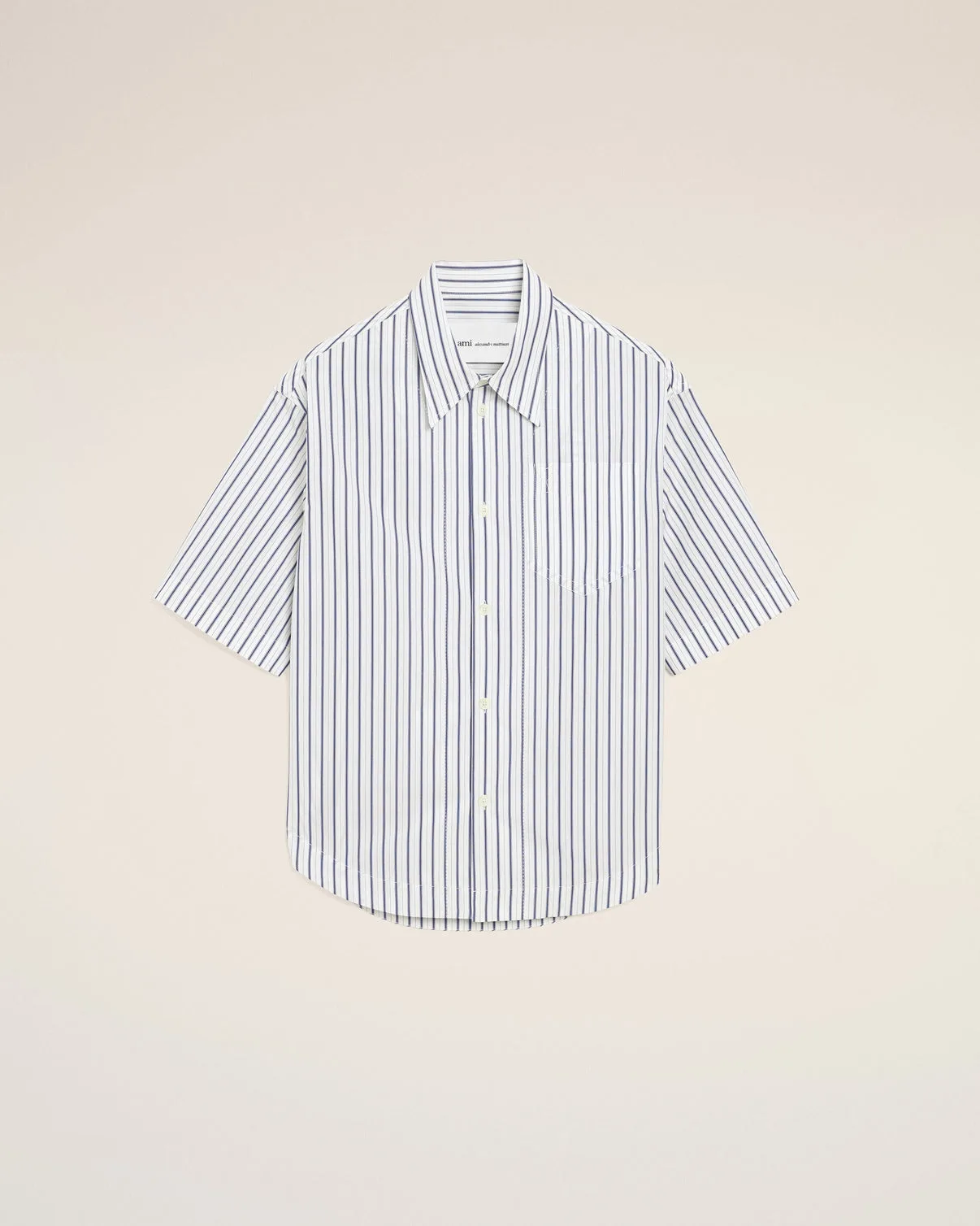 White Striped Cotton Short Sleeve Wide Shirt