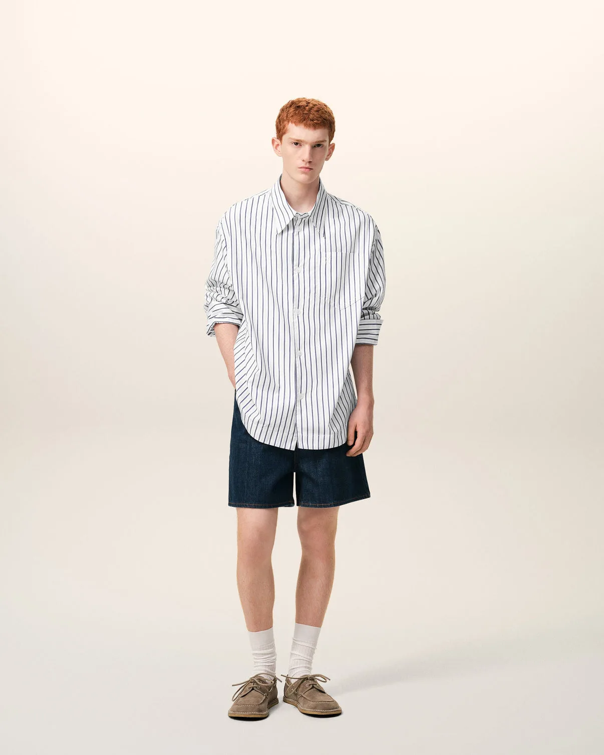 White Striped Cotton Wide Shirt