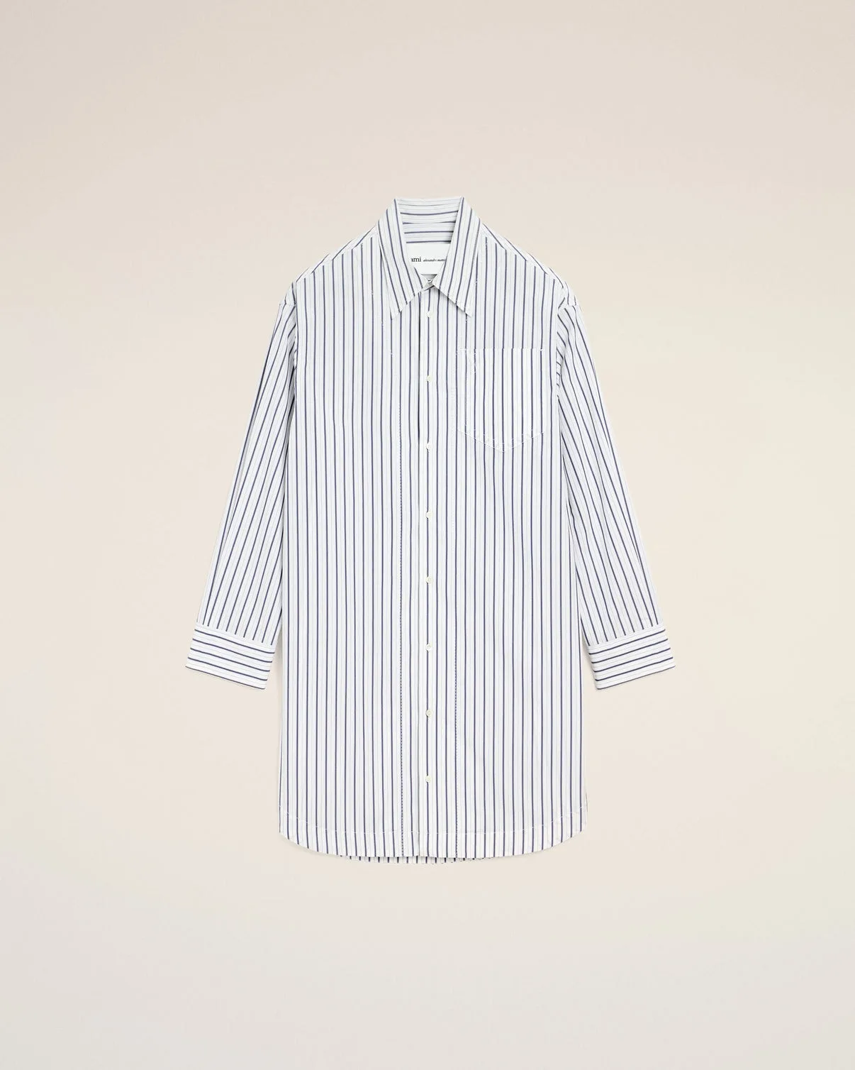 White Striped Cotton Wide Shirt Dress