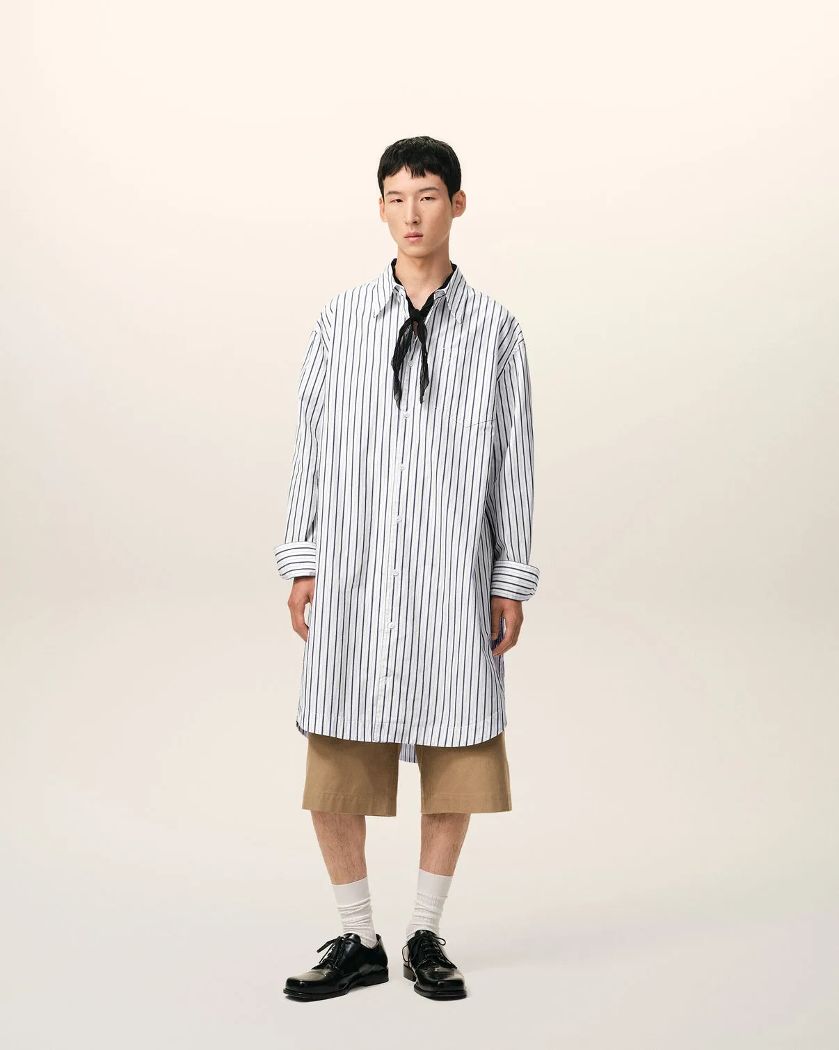 White Striped Cotton Wide Shirt Dress