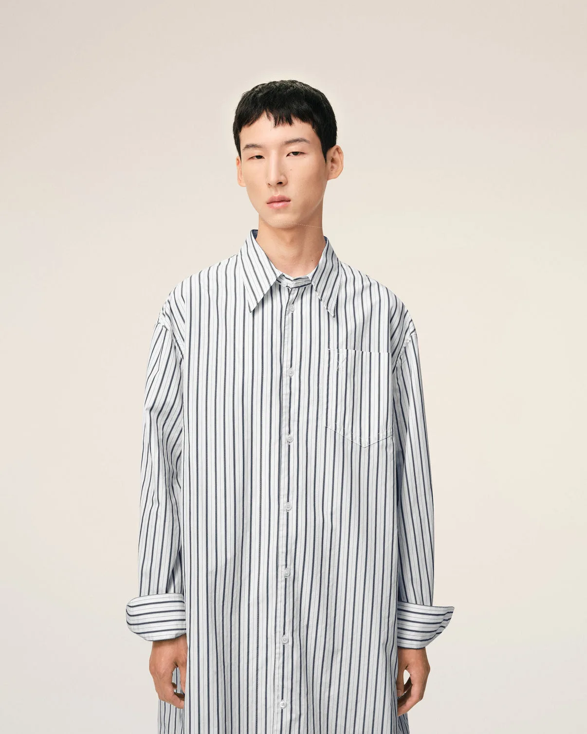 White Striped Cotton Wide Shirt Dress