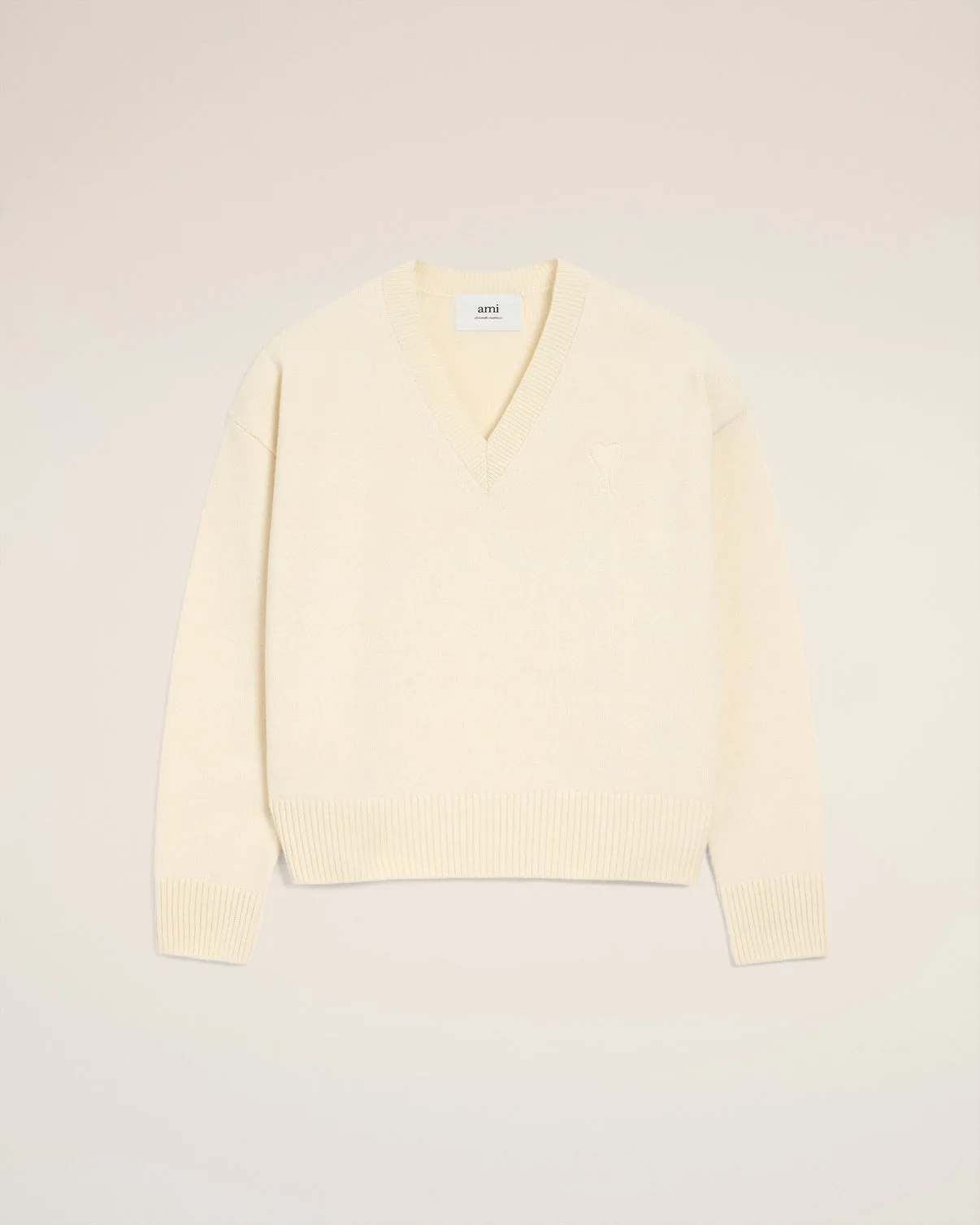 White Wool V Neck Sweater