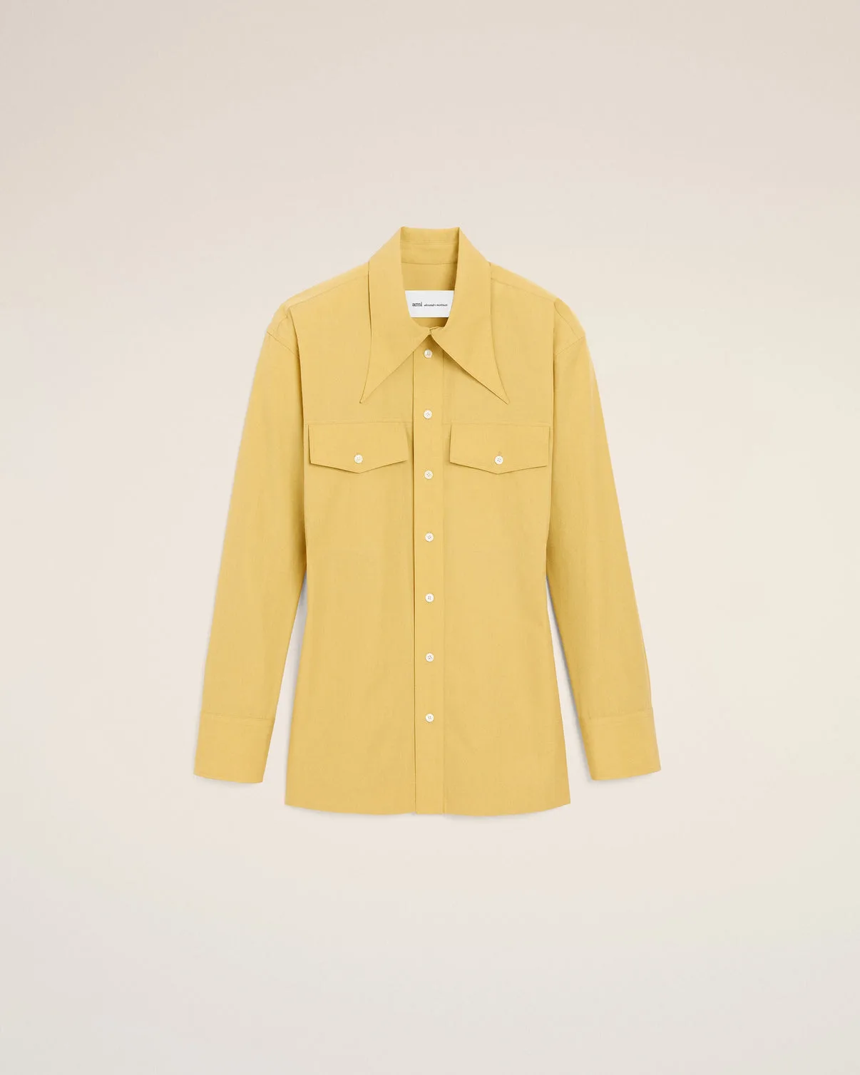 Yellow Cotton Sharp Collar Fitted Shirt