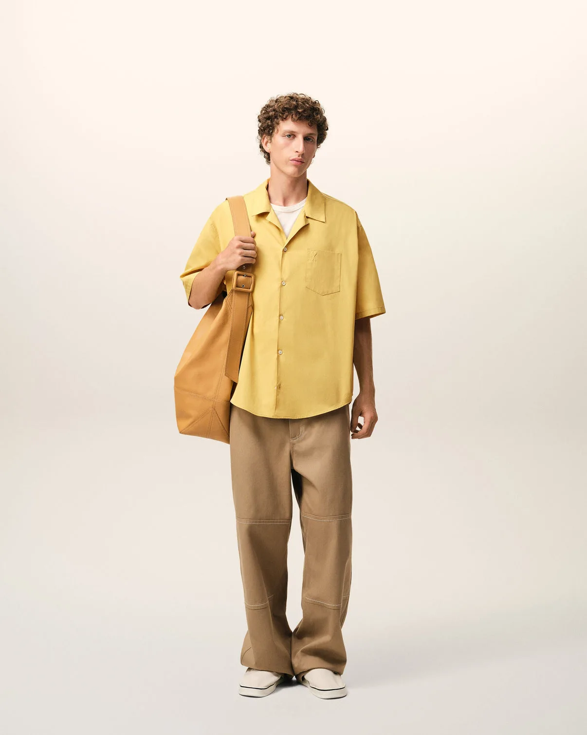 Yellow Cotton Short Sleeve Camp Collar Boxy Shirt