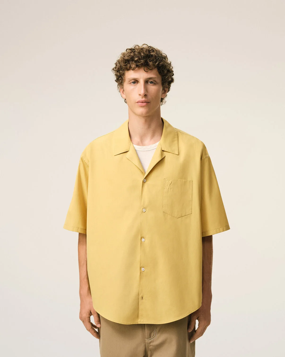 Yellow Cotton Short Sleeve Camp Collar Boxy Shirt