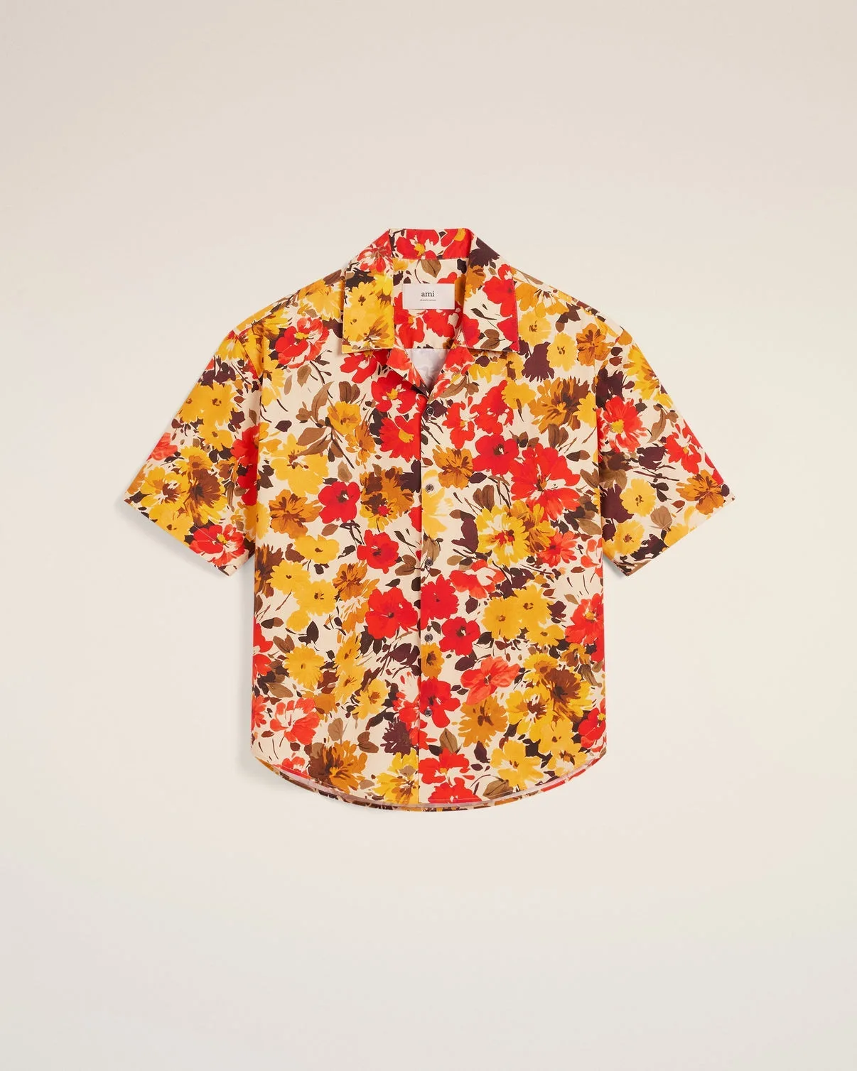 Yellow Floral Cotton Short Sleeves Shirt