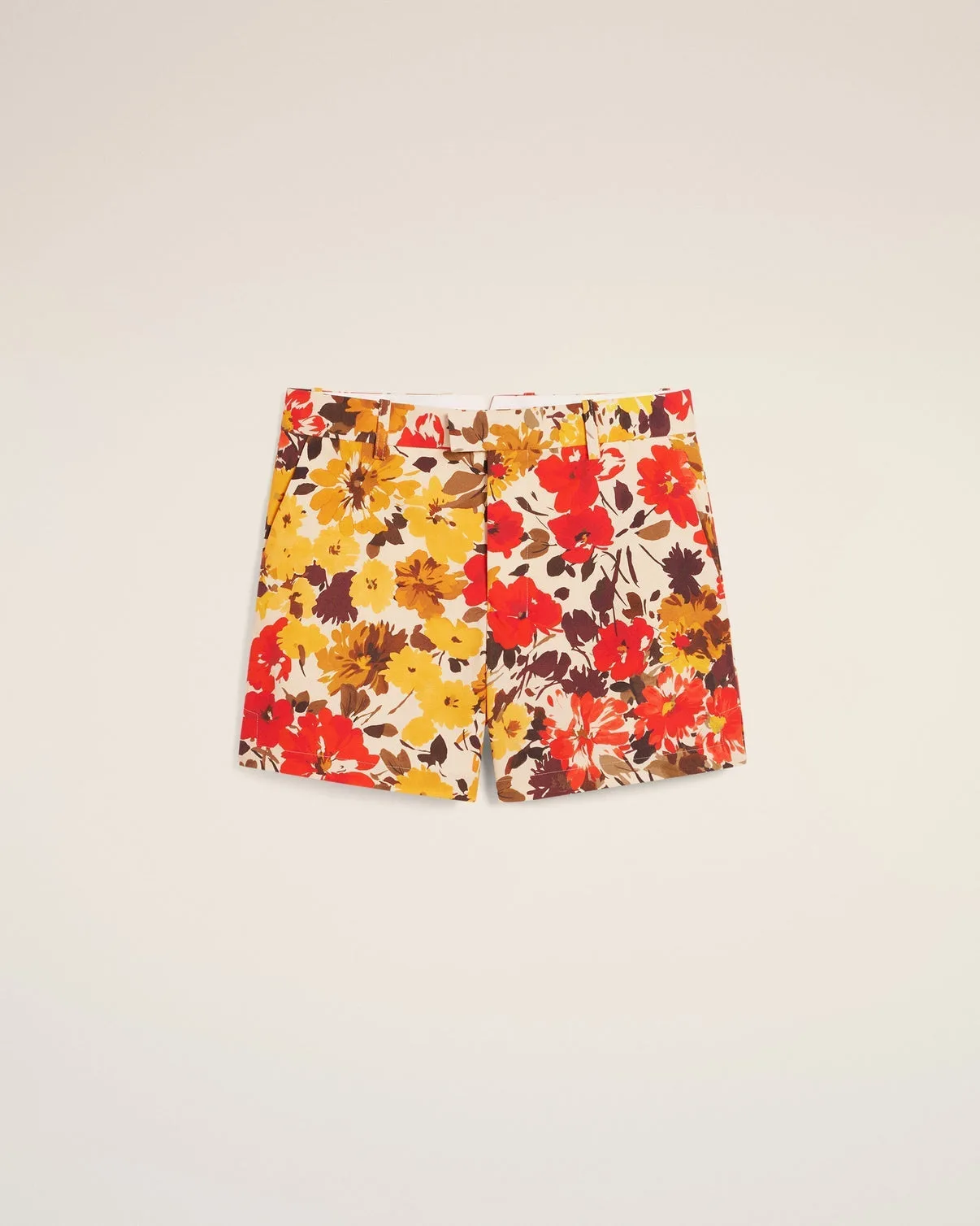Yellow Floral Cotton Shorts