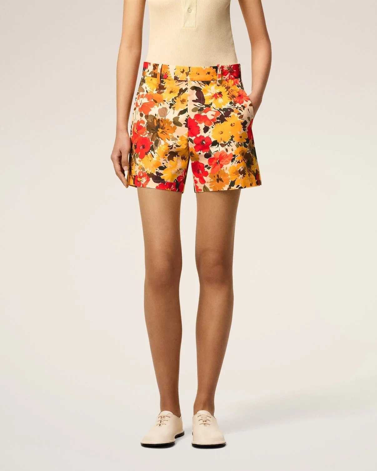 Yellow Floral Cotton Shorts