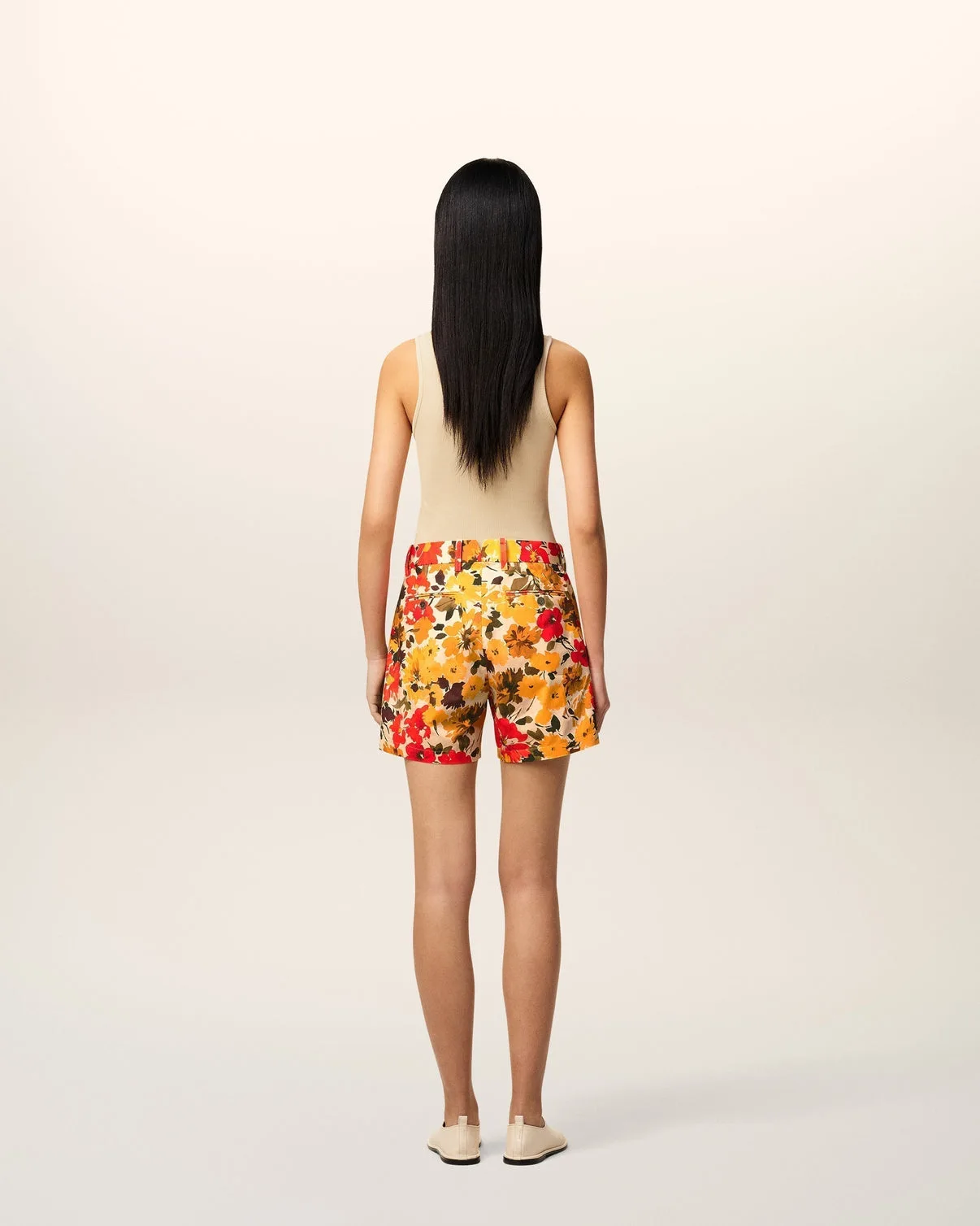 Yellow Floral Cotton Shorts