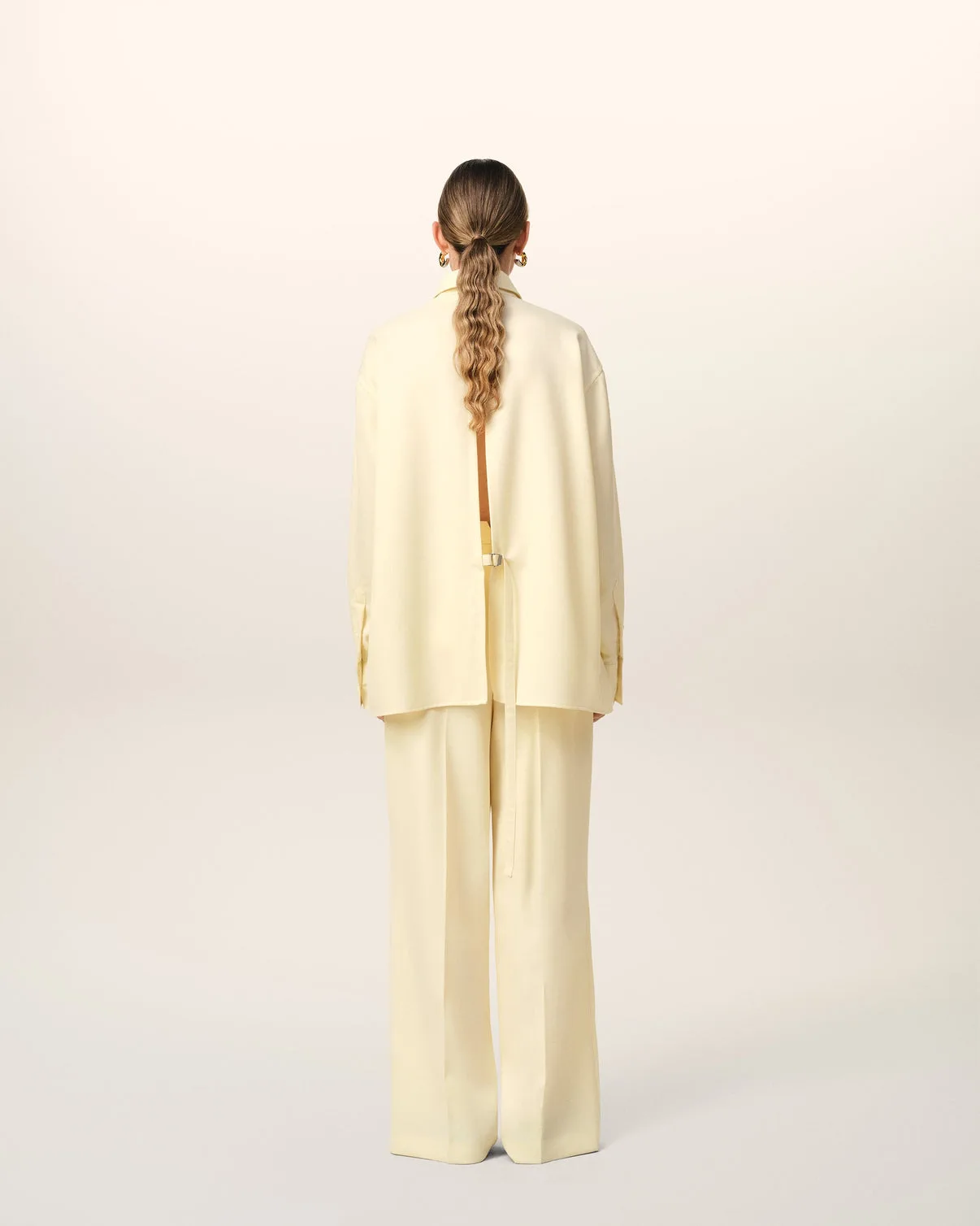 Yellow Wool Back Slit Loose Shirt