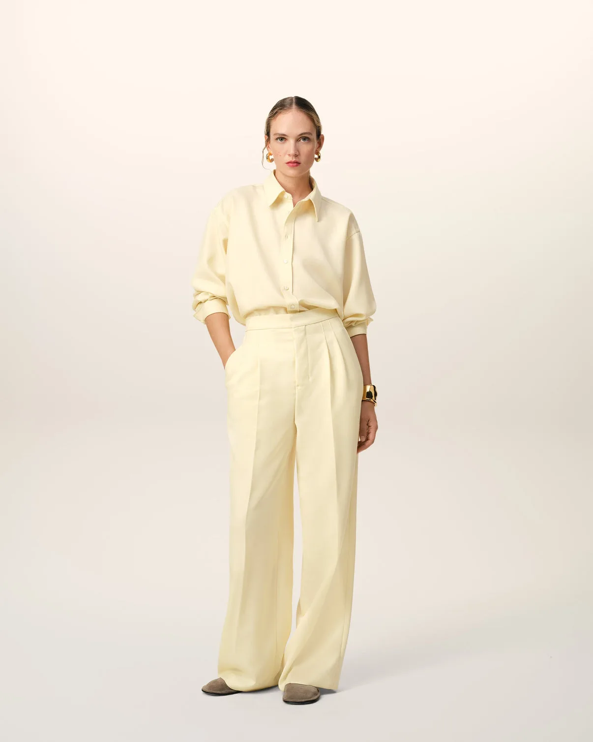 Yellow Wool High Waist Large Pants