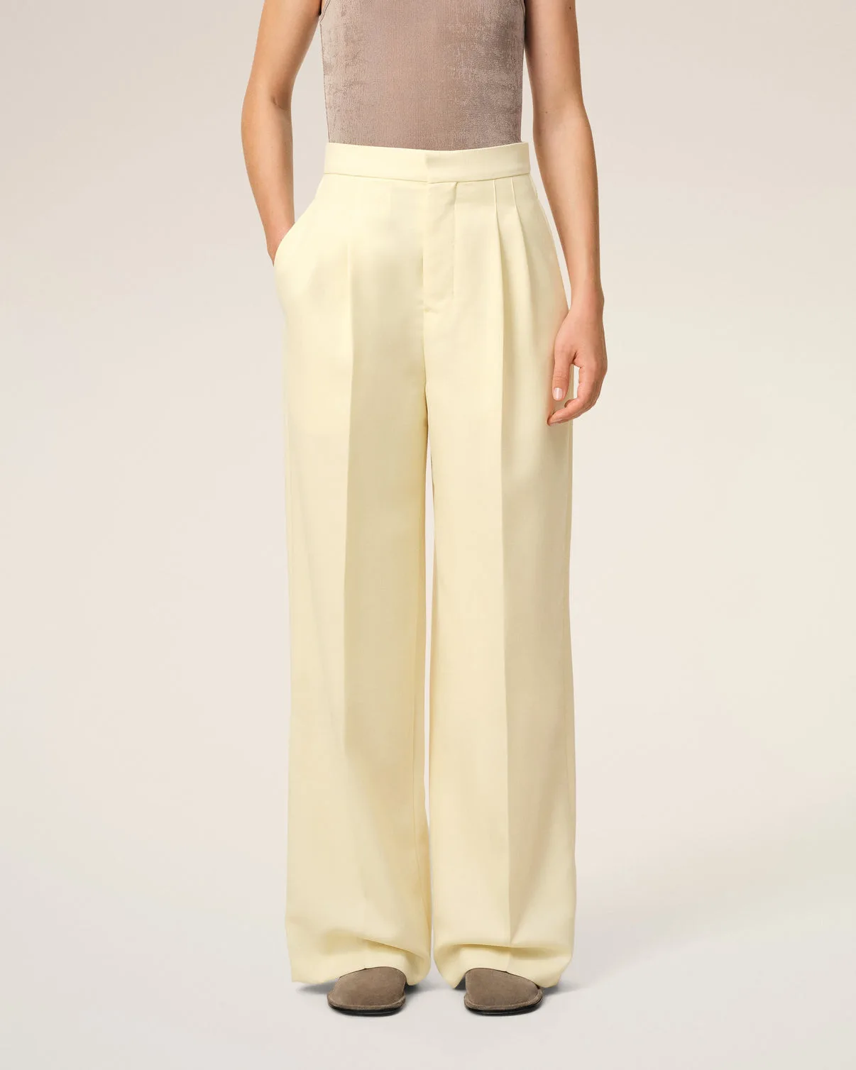 Yellow Wool High Waist Large Pants