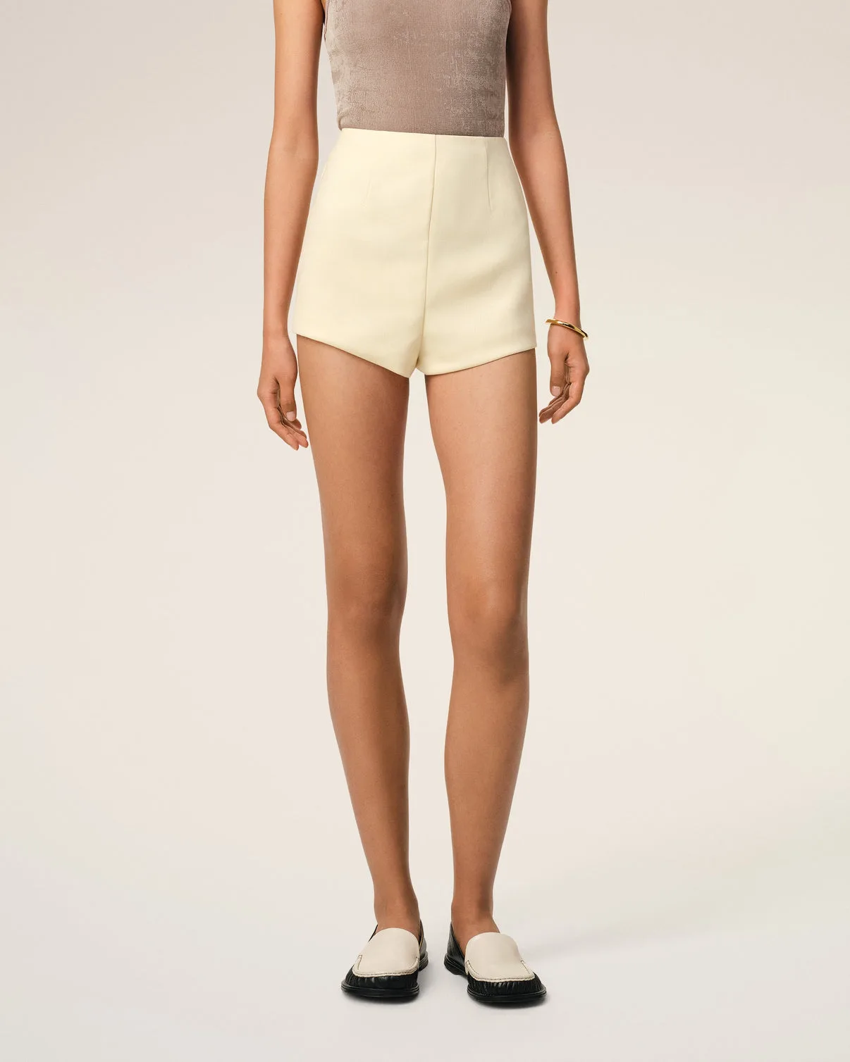 Yellow Wool High Waist Mini Short