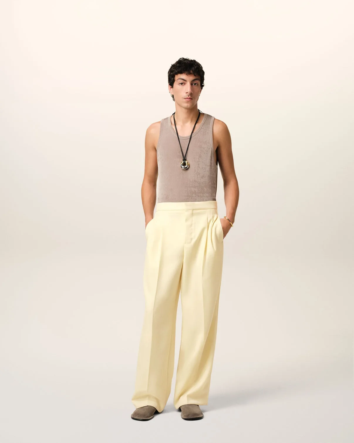 Yellow Wool Large Fit Pants