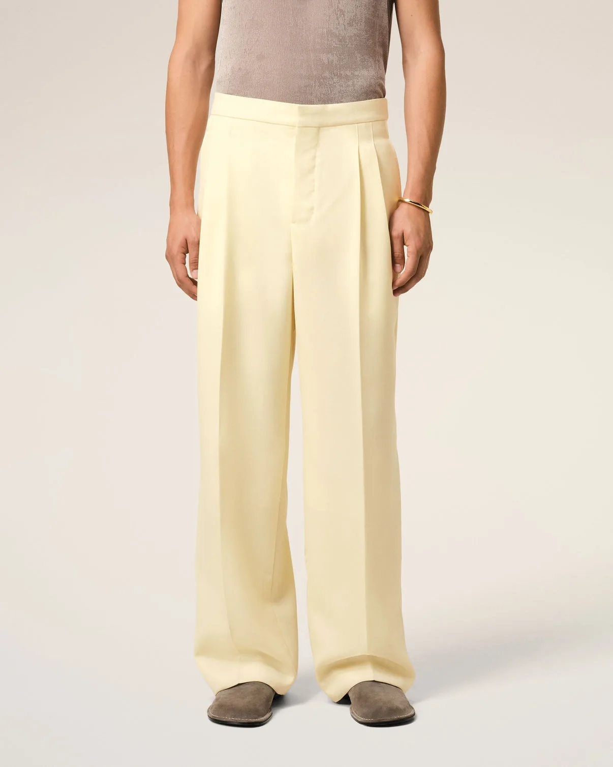 Yellow Wool Large Fit Pants