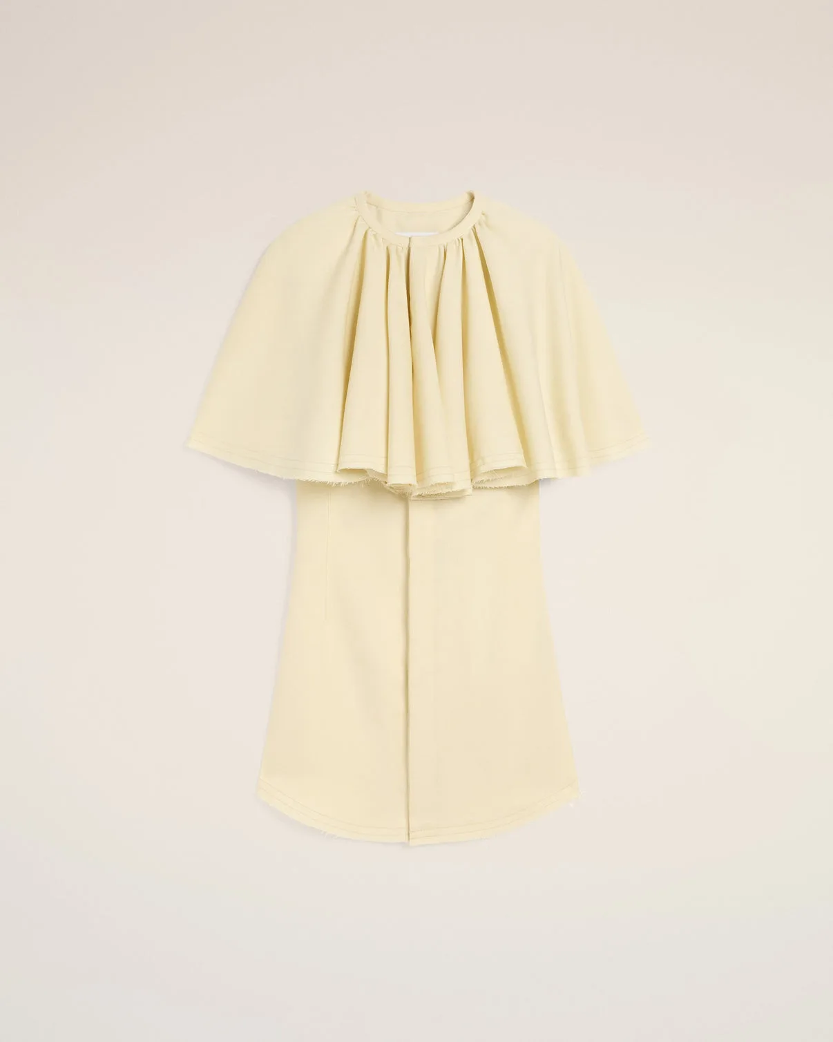 Yellow Wool Shirt Dress With Ruff