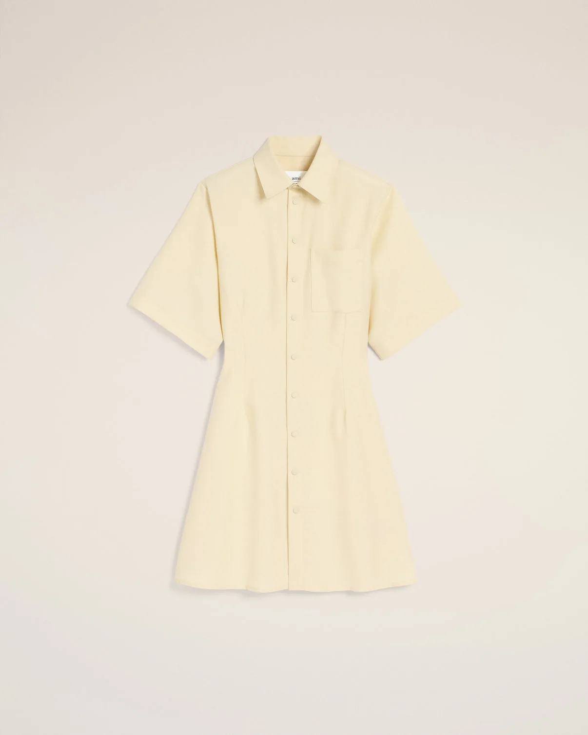 Yellow Wool Short Sleeve Shirt Dress