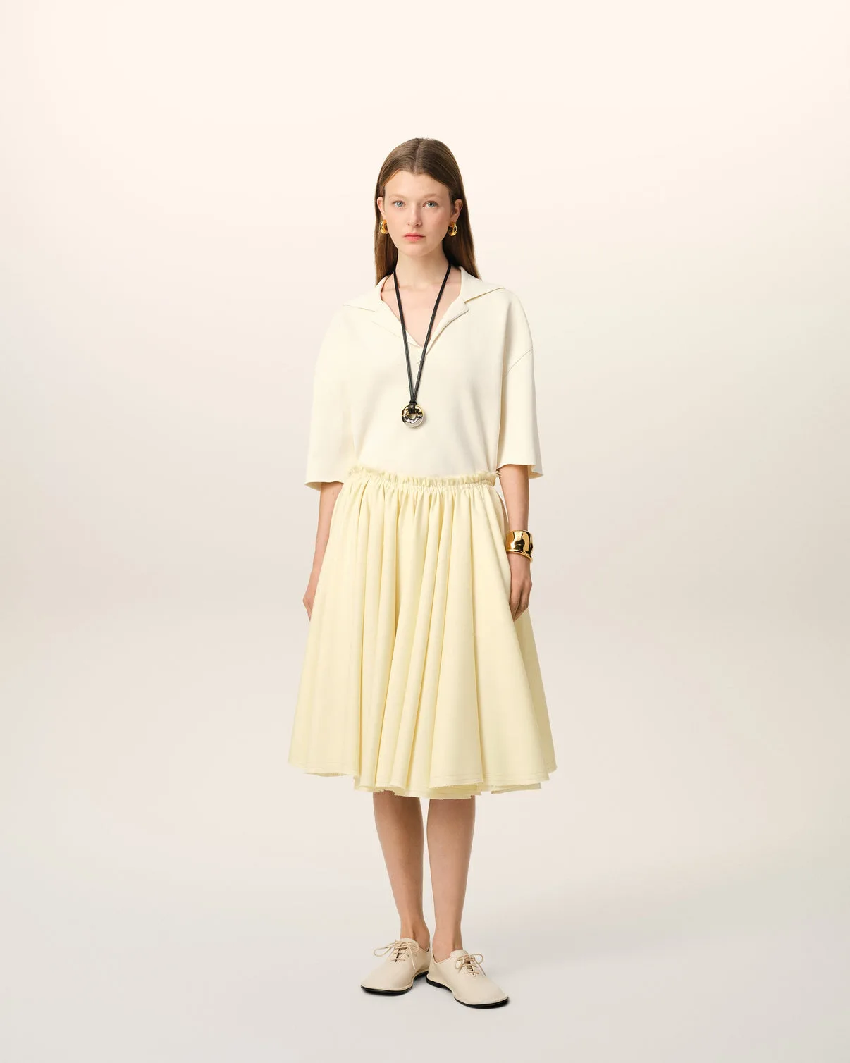 Yellow Wool Skirt With Godets